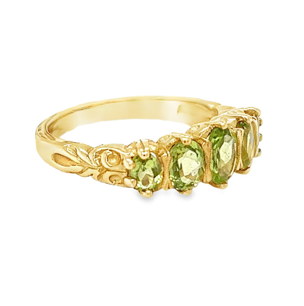 Peridot 5 Stone Ring 9ct Gold side