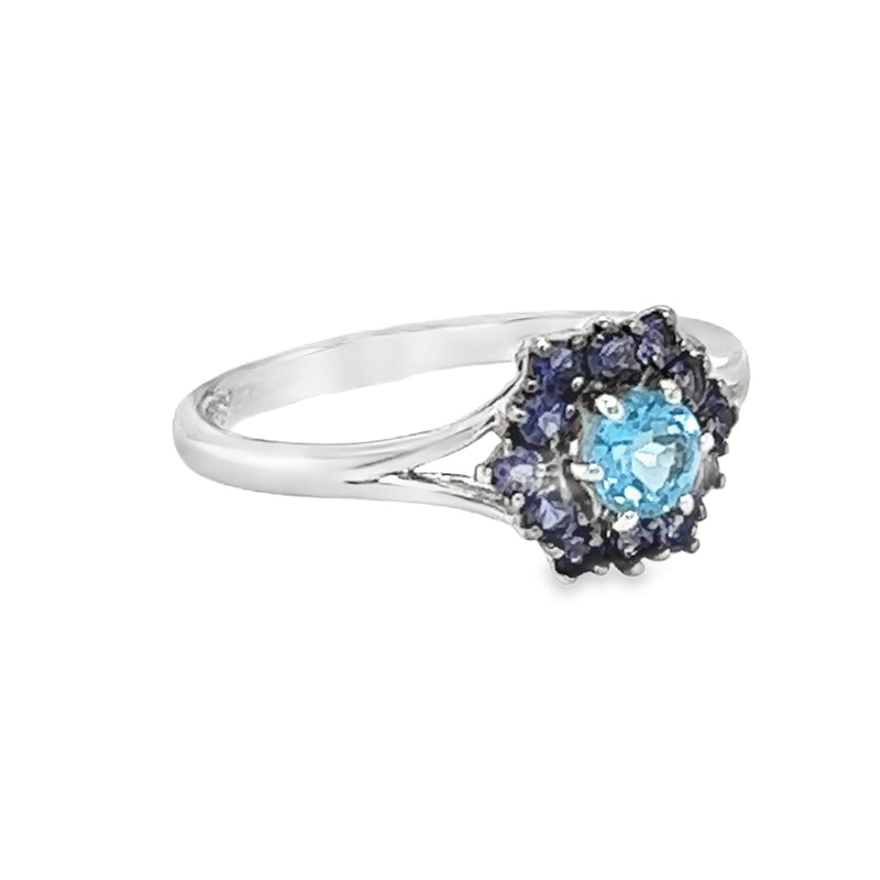 Blue Topaz & Iolite Ring 9ct White Gold side