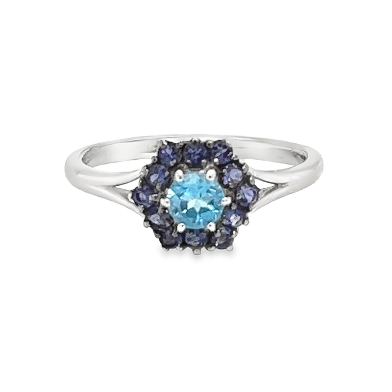 Blue Topaz & Iolite Ring 9ct White Gold