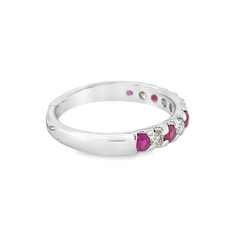 Ruby & Diamond Eternity Ring 9ct White Gold side