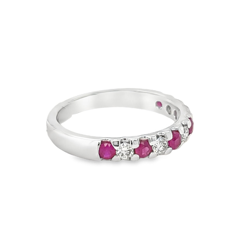 Ruby & Diamond Eternity Ring 9ct White Gold side