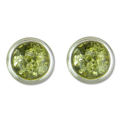 Sterling Silver Green Amber Stud Earrings