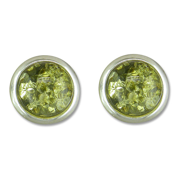 Sterling Silver Green Amber Stud Earrings