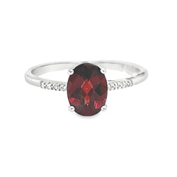 9ct White Gold Oval Garnet & Diamond Ring