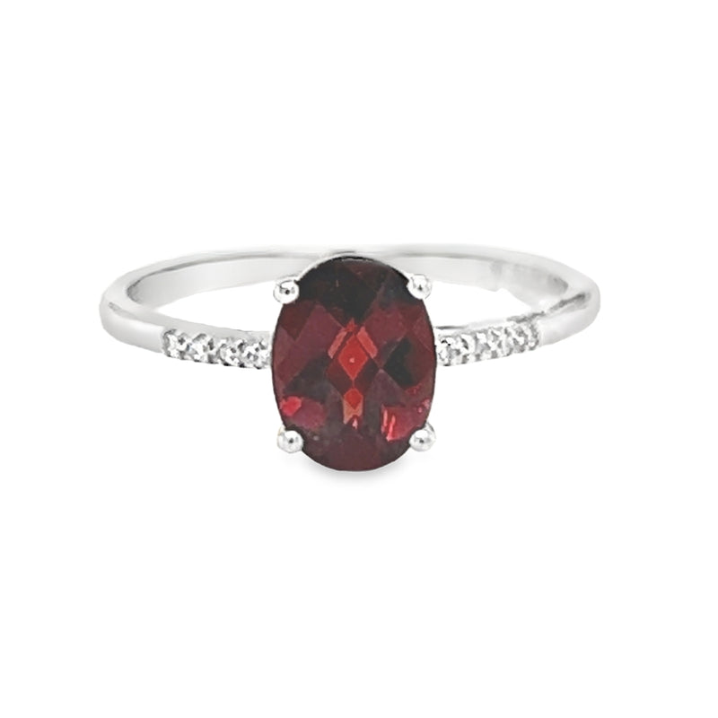 9ct White Gold Oval Garnet & Diamond Ring