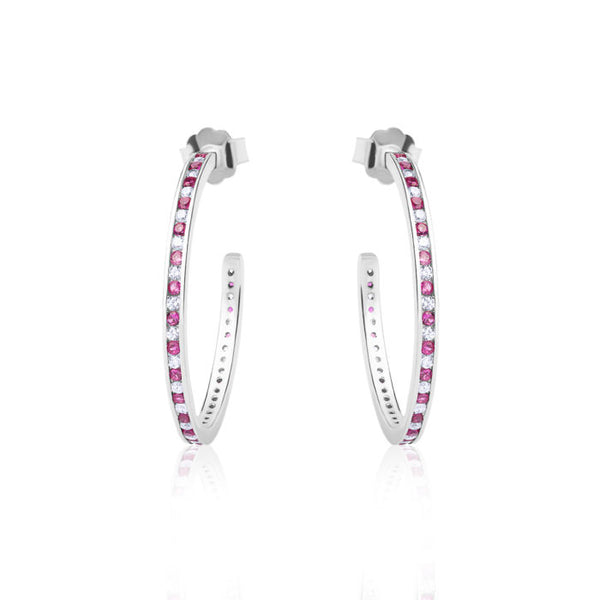 The Real Effect Red & White CZ Hoop Earrings RE42784RB