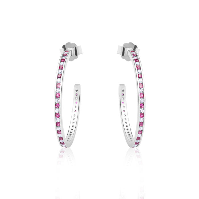 The Real Effect Red & White CZ Hoop Earrings RE42784RB