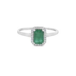 9ct White Gold Emerald & Diamond Ring