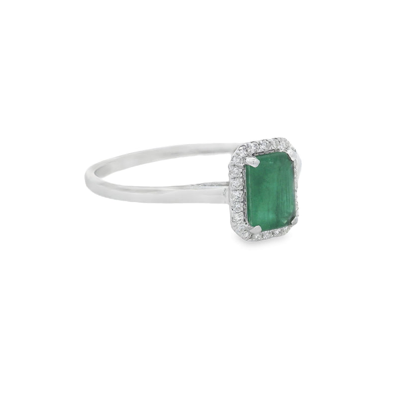 9ct White Gold Emerald & Diamond Ring