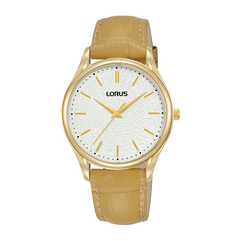 Lorus Ladies Textured Dial Tan Leather Strap Watch RG222WX9