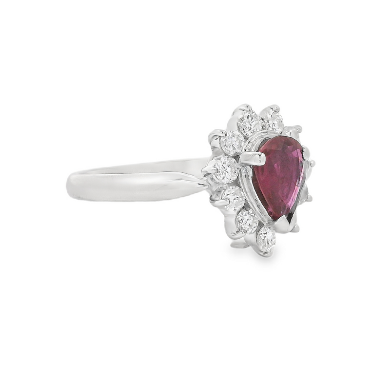 Ruby & Diamond Pear Cluster Ring Platinum side