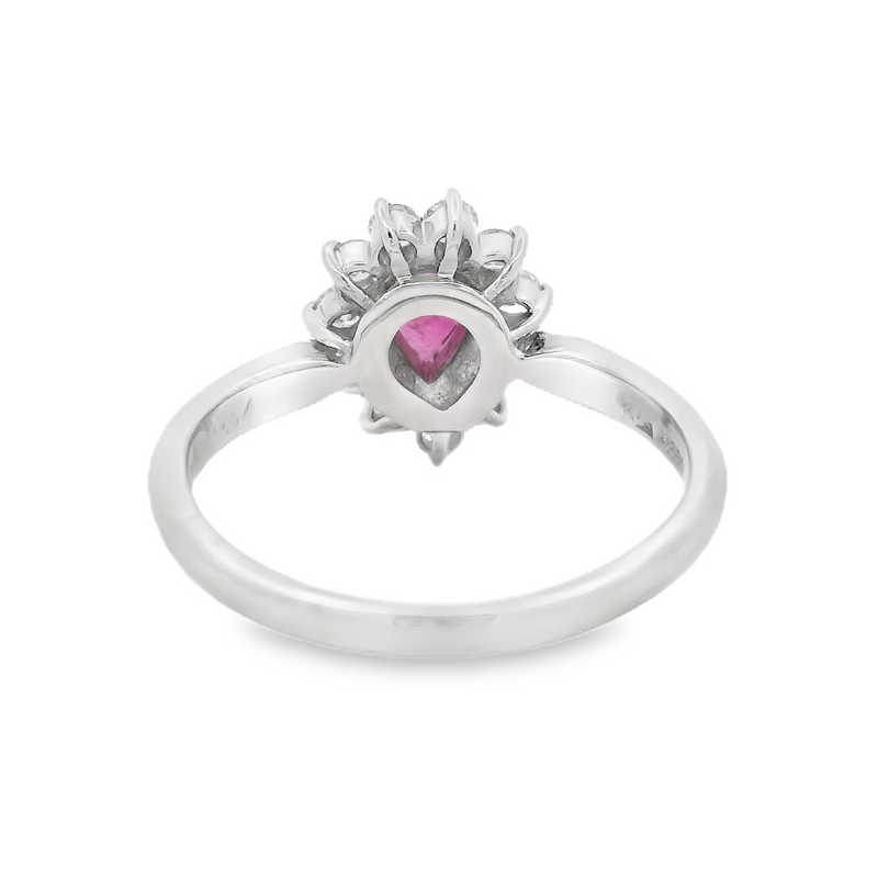 Ruby & Diamond Pear Cluster Ring Platinum rear