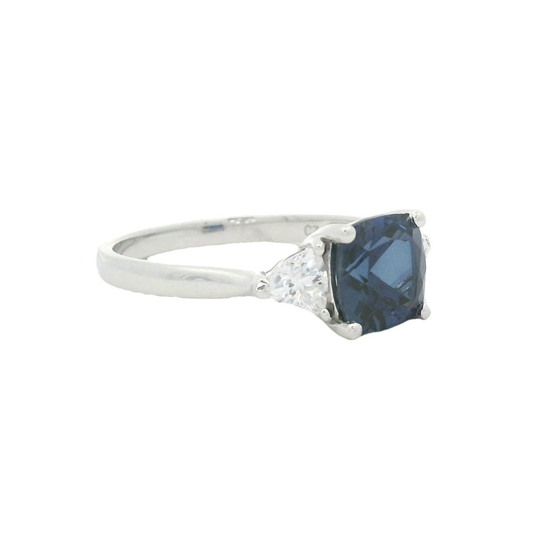 Created Sapphire & Diamond Trilogy Ring 9ct White Gold SIDE