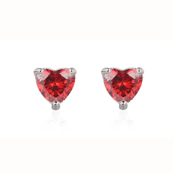 Sterling Silver 6mm Red Heart CZ Earrings