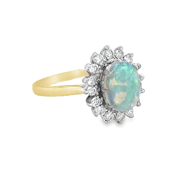 Pre Owned Opal & Diamond Cluster Ring 18ct Gold side