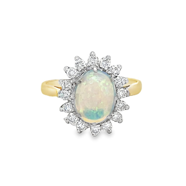 Pre Owned Opal & Diamond Cluster Ring 18ct Gold