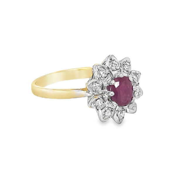 Pre Owned Ruby & Diamond Cluster Ring 9ct Gold side