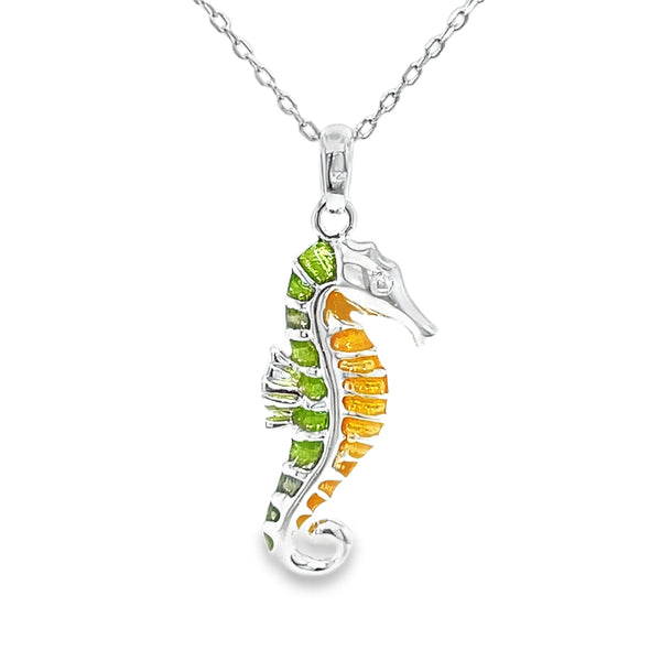 Sterling Silver Enameled Seahorse Necklace