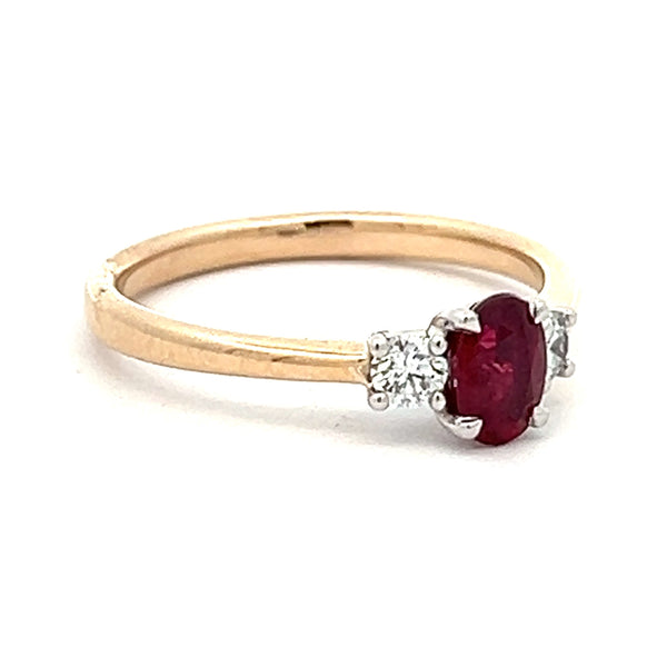 9ct Yellow Gold Oval Ruby & Diamond Trilogy Ring side
 