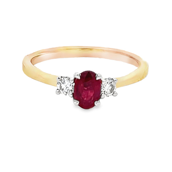 9ct Yellow Gold Oval Ruby & Diamond Trilogy Ring