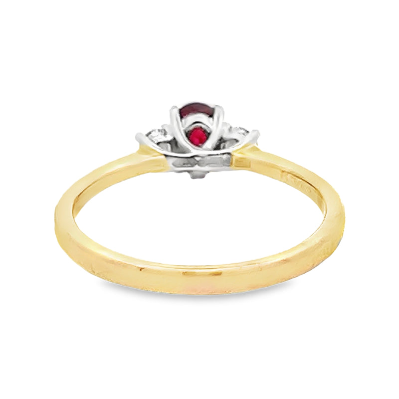 9ct Yellow Gold Oval Ruby & Diamond Trilogy Ring rear