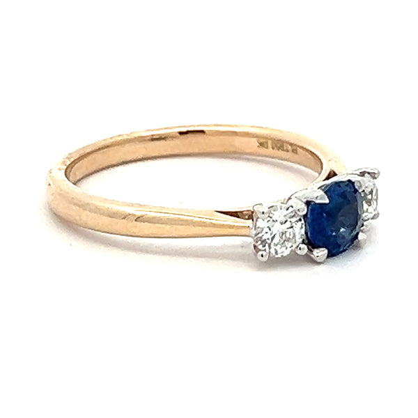 9ct Yellow Gold Sapphire & Diamond Trilogy Ring side
