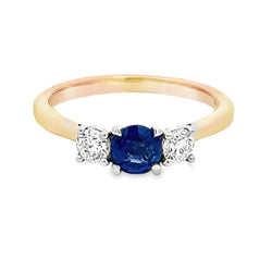 9ct Yellow Gold Sapphire & Diamond Trilogy Ring