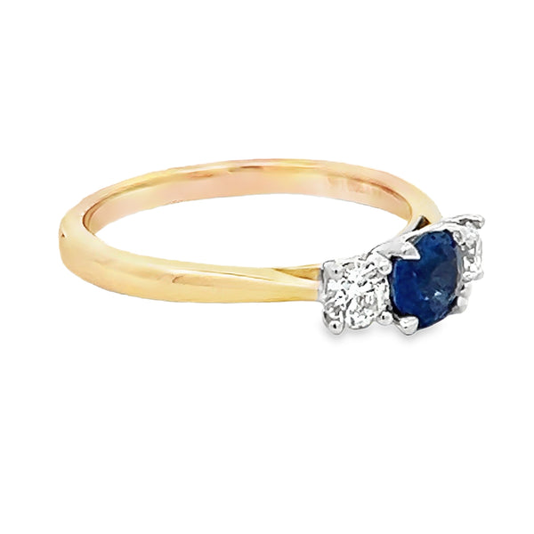 9ct Yellow Gold Sapphire & Diamond Trilogy Ring side