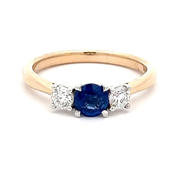 9ct Yellow Gold Sapphire & Diamond Trilogy Ring