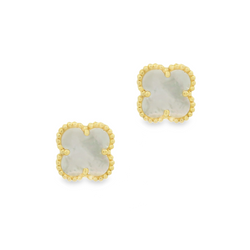 Silver Gold Plate Mother of Pearl Clover Stud Earring