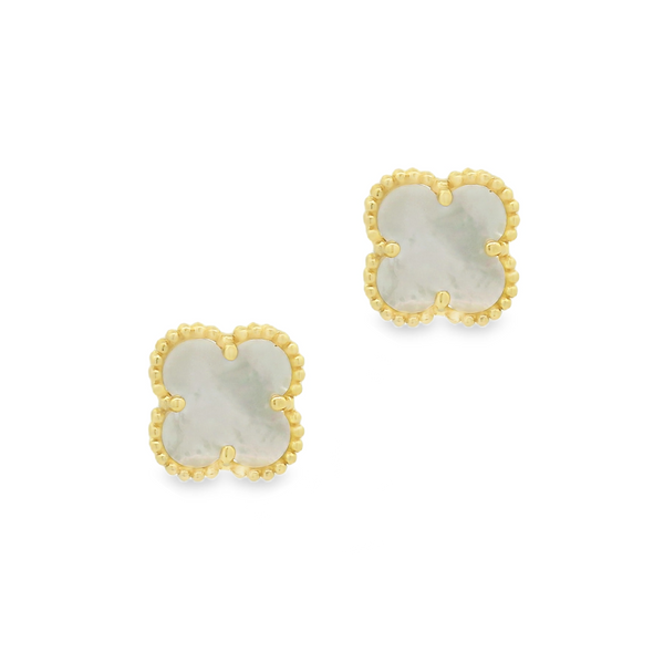 Silver Gold Plate Mother of Pearl Clover Stud Earring