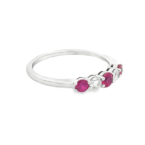 Ruby & Diamond 5 Stone Eternity Ring 18ct White Gold