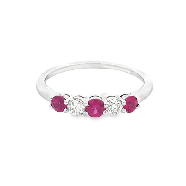 Ruby & Diamond 5 Stone Eternity Ring 18ct White Gold