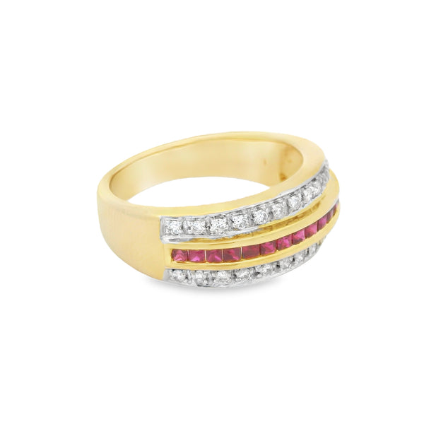 18ct Gold Yellow Ruby & Diamond Triple Row Ring