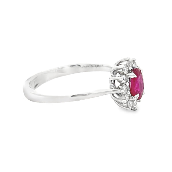 18ct White Gold Oval Ruby & Diamond Cluster Ring