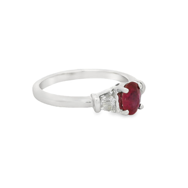 18ct White Gold Oval Ruby & Diamond Ring