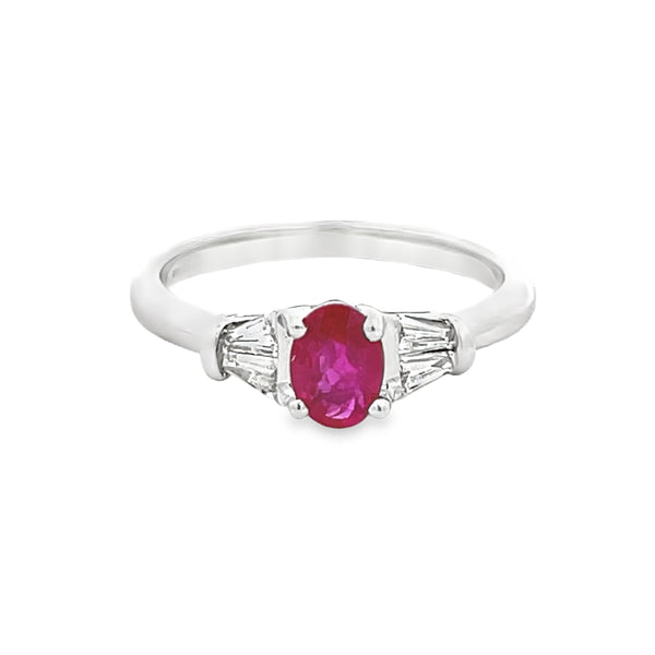 18ct White Gold Oval Ruby & Diamond Ring