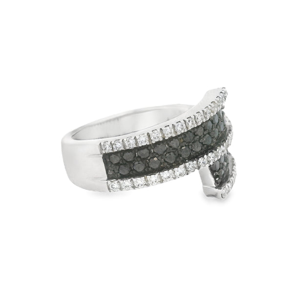 18ct White Gold Black & White Diamond Crossover Ring