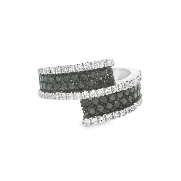 18ct White Gold Black & White Diamond Crossover Ring