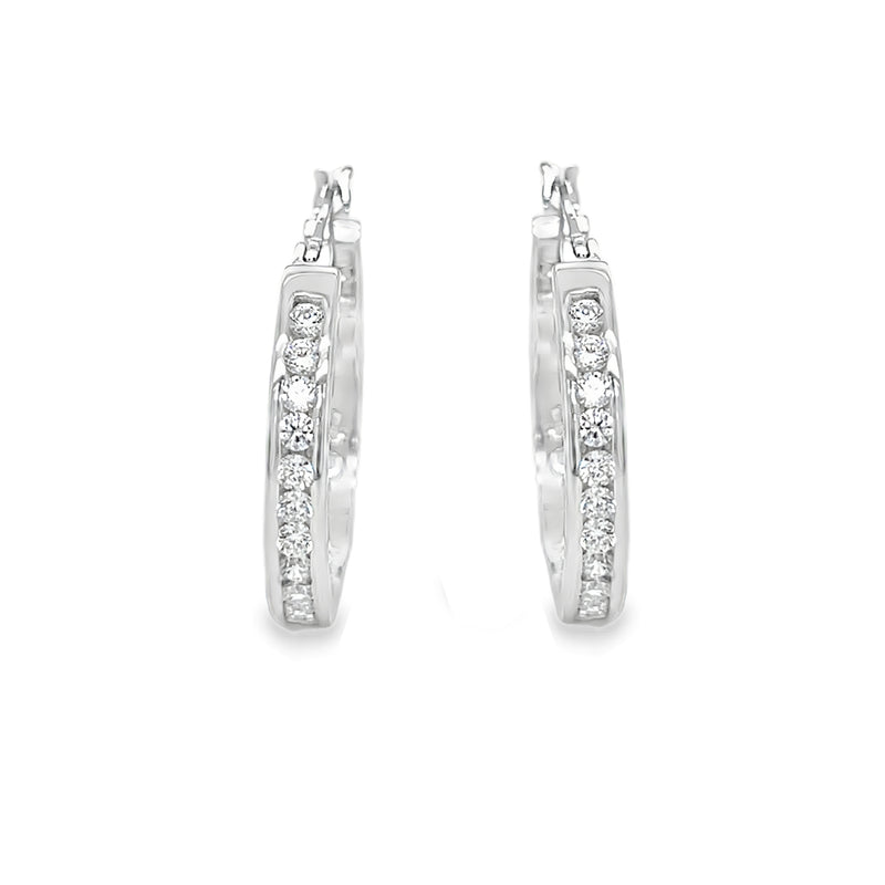 Sterling Silver Channel CZ 20mm Hoop Earrings