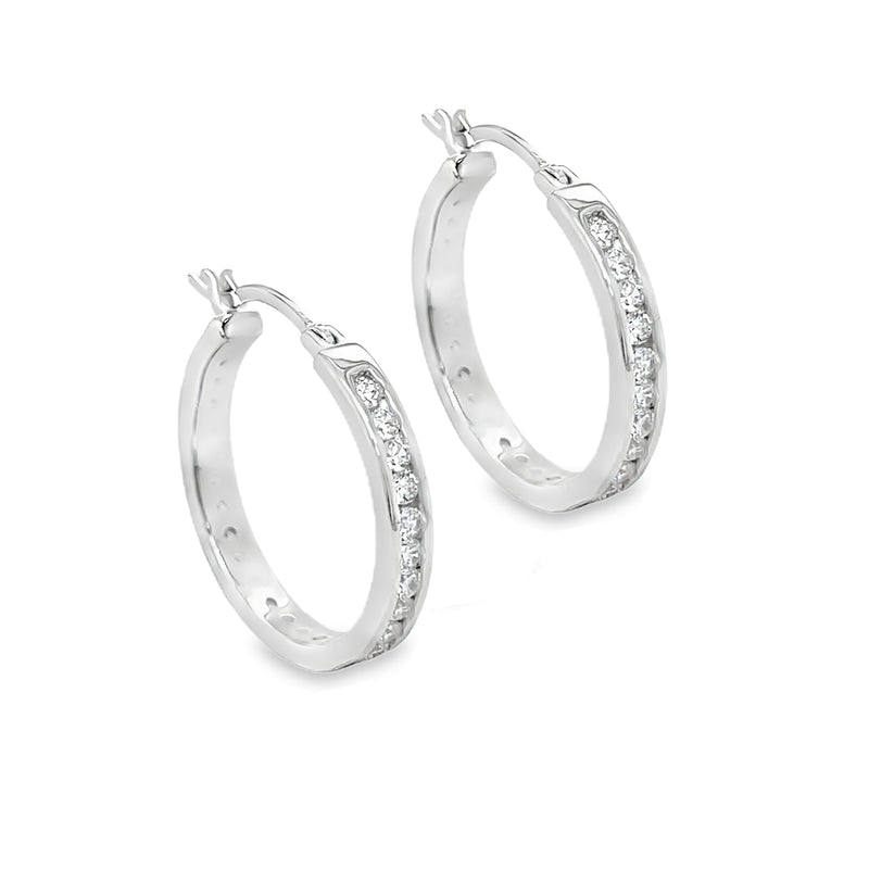 Sterling Silver Channel CZ 20mm Hoop Earrings side
