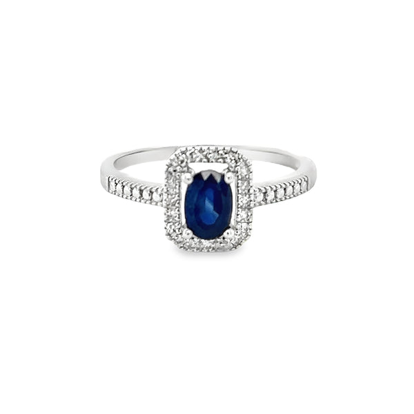 Sapphire & Diamond Oblong Cluster Ring 14ct White Gold