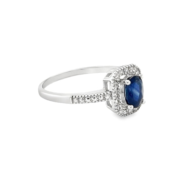 Sapphire & Diamond Oblong Cluster Ring 14ct White Gold side