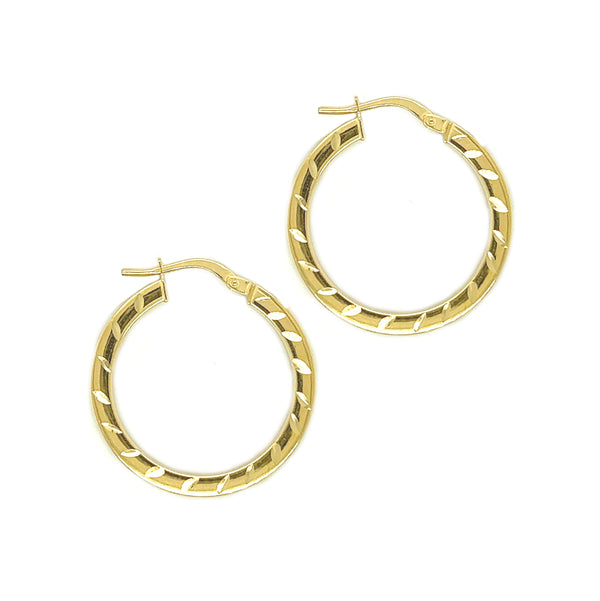 9ct Gold Diamond Cut 25mm Hoop Earrings