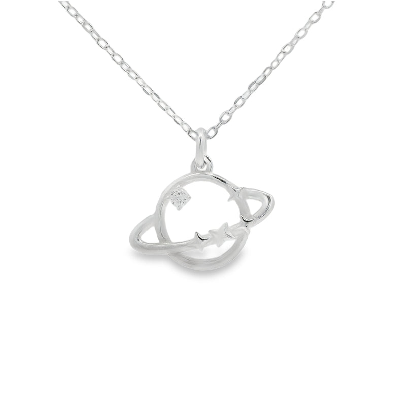 Silver CZ Planet Necklace