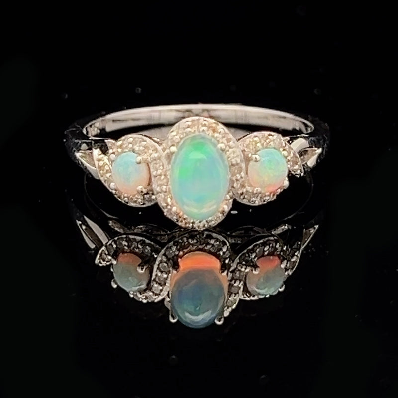 Opal 3 Stone Cluster Ring 14ct White Gold