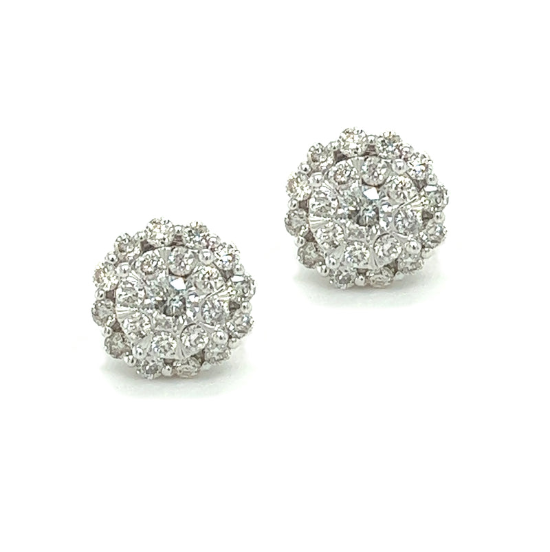 9ct White Gold Diamond Halo Cluster Earrings