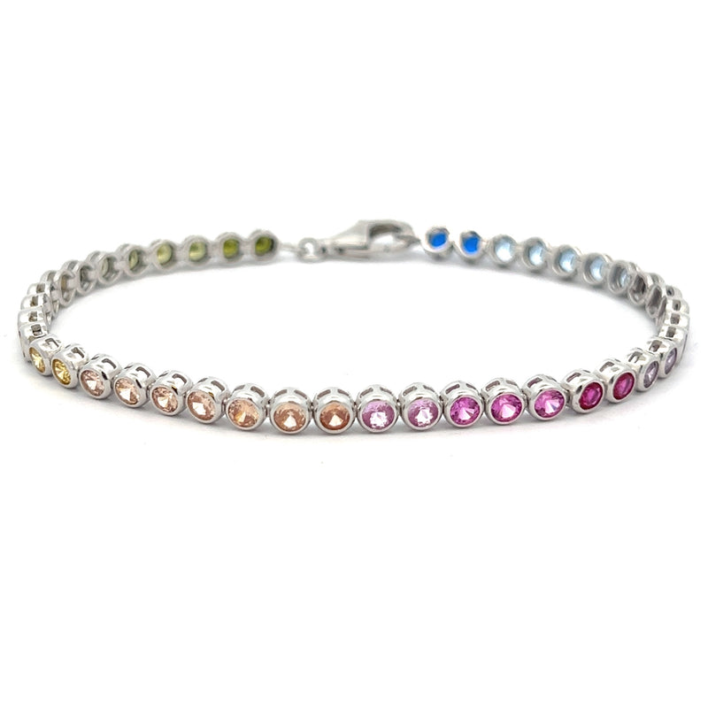 Sterling Silver 3mm Rainbow CZ Tennis Bracelet