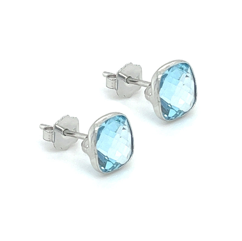 9ct White Gold Blue Topaz Stud Earrings side