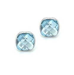 9ct White Gold Blue Topaz Stud Earrings